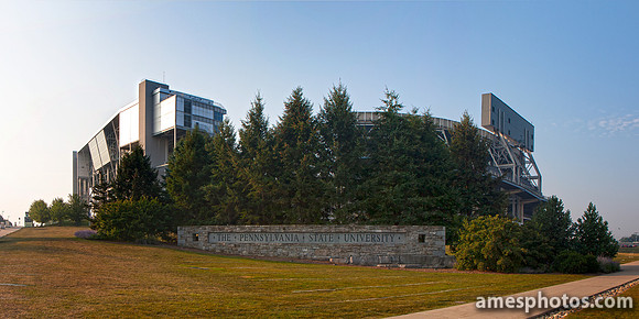 University Sign at Beaver Stadium, morning light